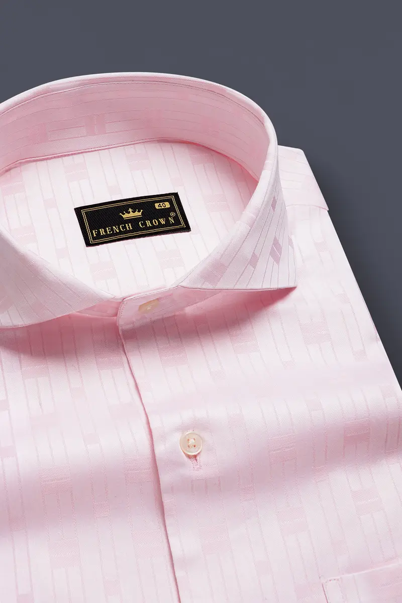 Blush Velvet-Vanilla Ice Pink Jacquard Textured Premium Cotton Dress Shirt 1
