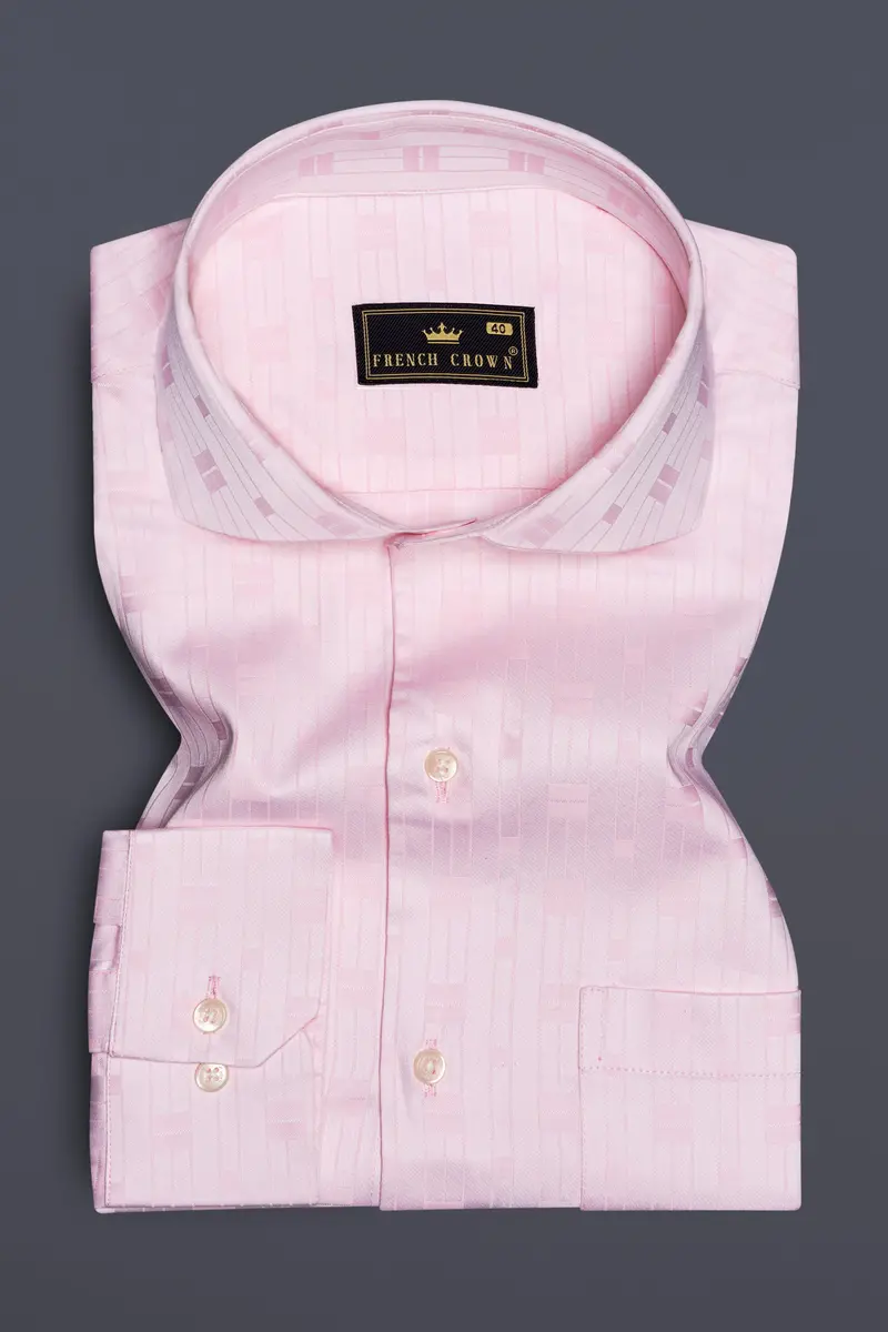 Blush Velvet-Vanilla Ice Pink Jacquard Textured Premium Cotton Dress Shirt 3