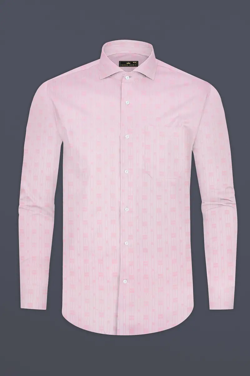 Blush Velvet-Vanilla Ice Pink Jacquard Textured Premium Cotton Dress Shirt 4