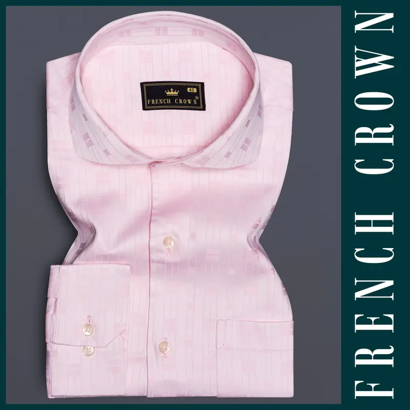 Blush Velvet-Vanilla Ice Pink Jacquard Textured Premium Cotton Dress Shirt 6