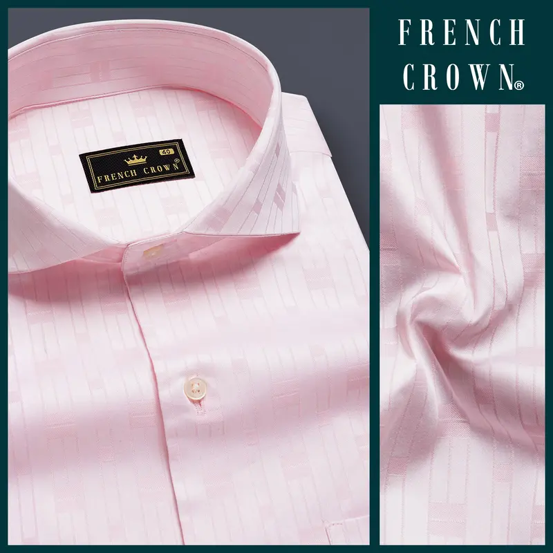 Blush Velvet-Vanilla Ice Pink Jacquard Textured Premium Cotton Dress Shirt 9