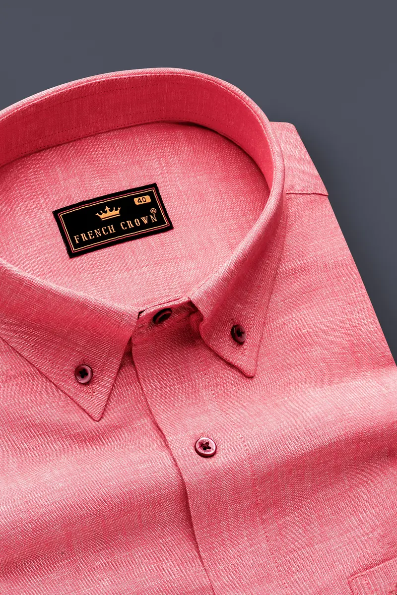 Blusheen-Brink Pink Solid Oxford Premium Cotton Semi Formal Shirt 2