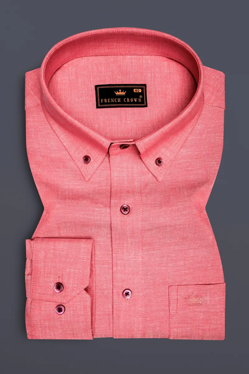 Blusheen-Brink Pink Solid Oxford Premium Cotton Semi Formal Shirt 4