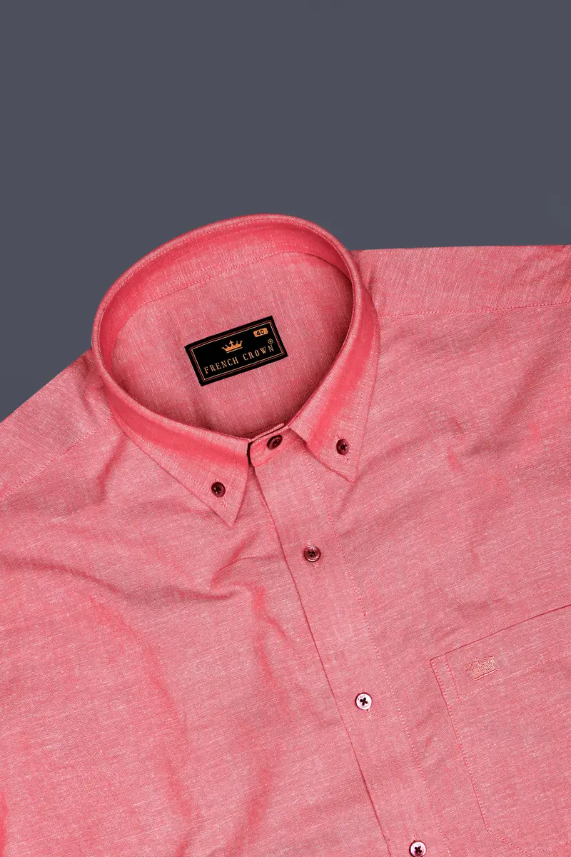 Blusheen-Brink Pink Solid Oxford Premium Cotton Semi Formal Shirt 5