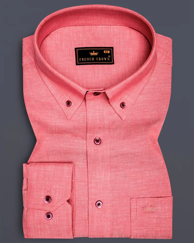 Blusheen-Brink Pink Solid Oxford Premium Cotton Semi Formal Shirt 6
