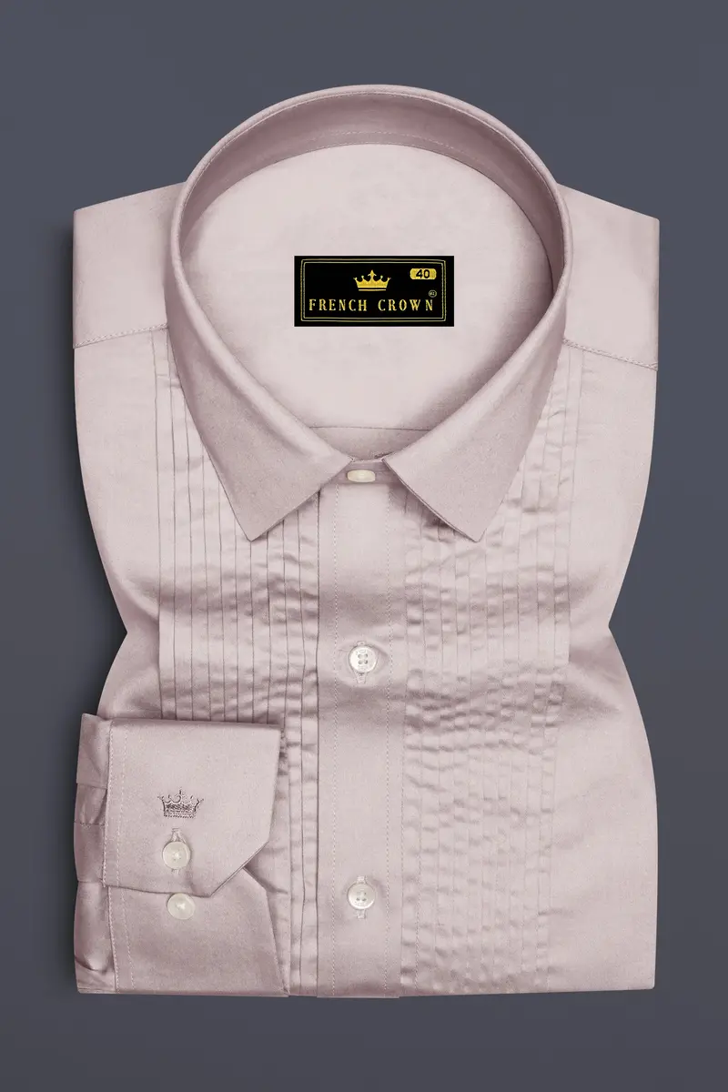 Blushoro-Clam Pink Subtle Sheen Super Soft Premium Cotton Tuxedo Dress Shirt 2