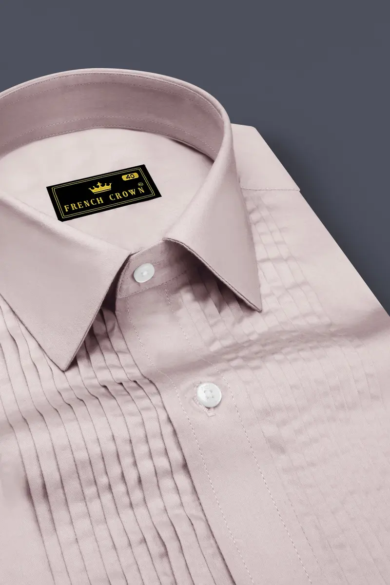 Blushoro-Clam Pink Subtle Sheen Super Soft Premium Cotton Tuxedo Dress Shirt 4