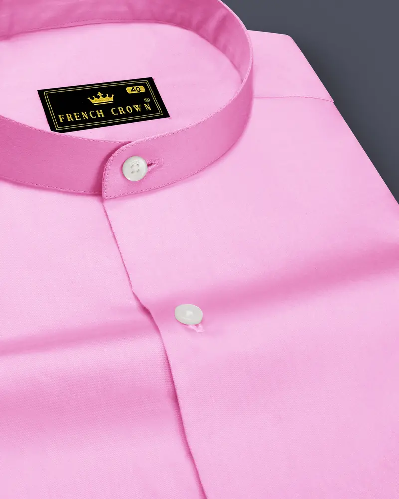 Blushoro-Illusion Pink Subtle Sheen Super Soft Premium Cotton Mandarin Dress Shirt 1