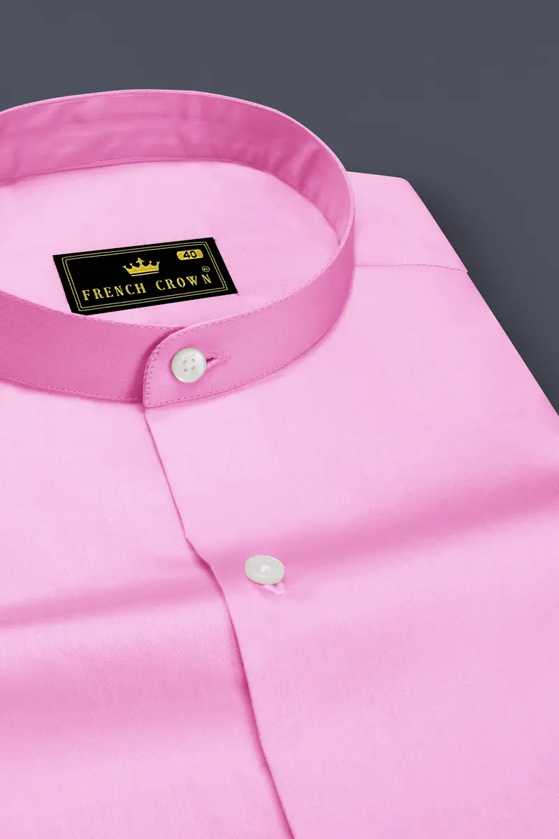 Blushoro-Illusion Pink Subtle Sheen Super Soft Premium Cotton Mandarin Dress Shirt 2