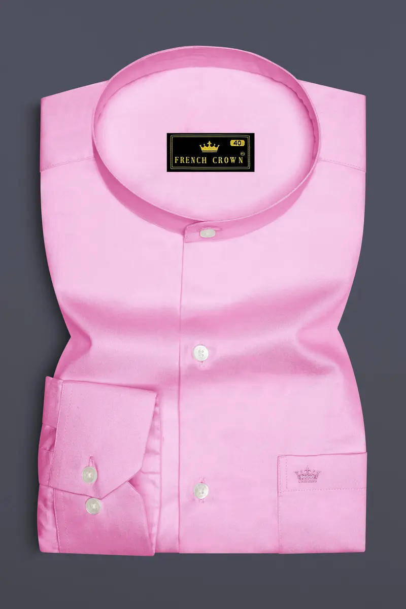 Blushoro-Illusion Pink Subtle Sheen Super Soft Premium Cotton Mandarin Dress Shirt 4