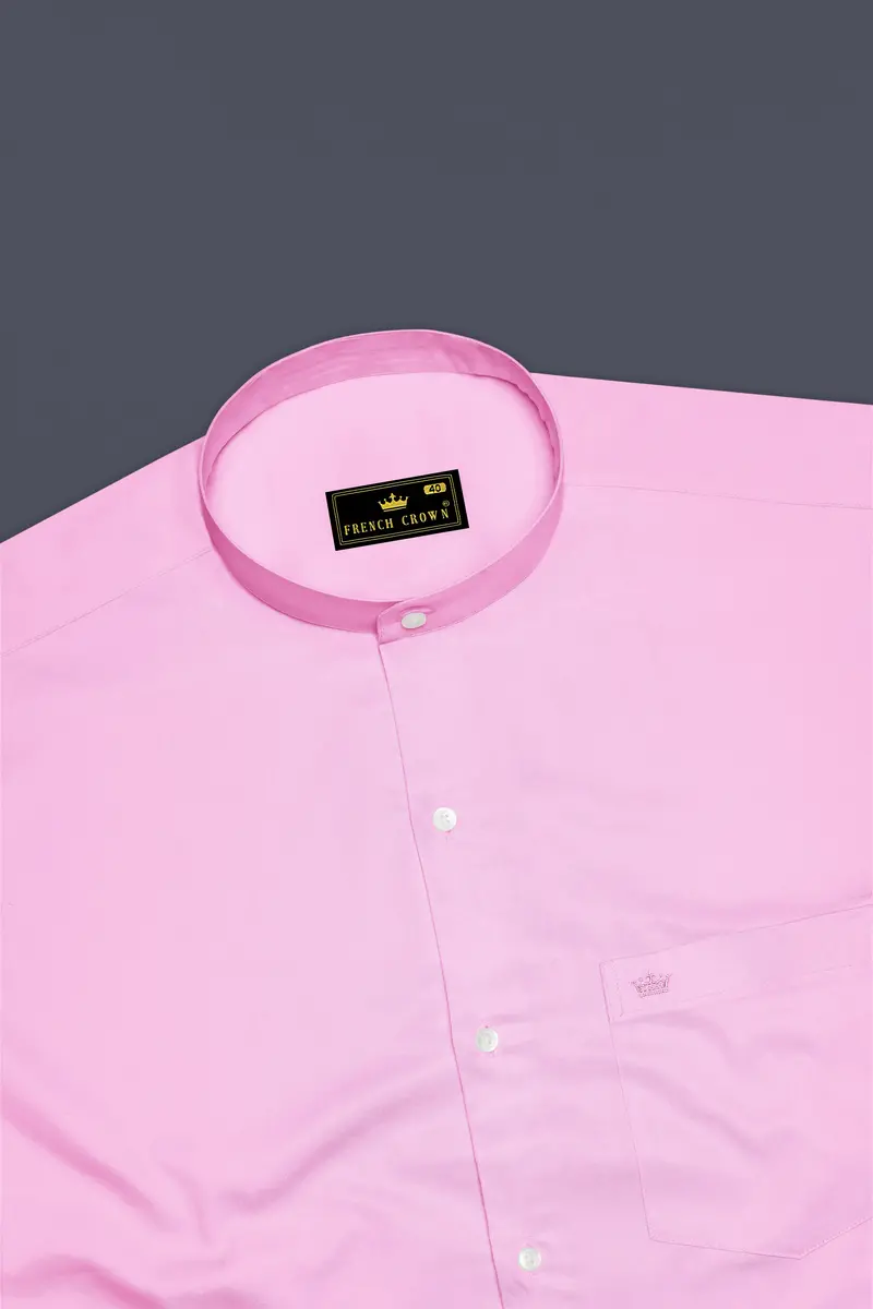 Blushoro-Illusion Pink Subtle Sheen Super Soft Premium Cotton Mandarin Dress Shirt 5