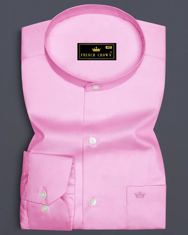 Blushoro-Illusion Pink Subtle Sheen Super Soft Premium Cotton Mandarin Dress Shirt 6