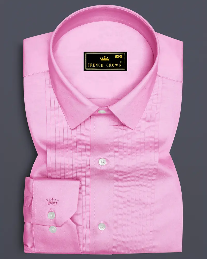 Blushoro-Illusion Pink Subtle Sheen Super Soft Premium Cotton Tuxedo Dress Shirt 1