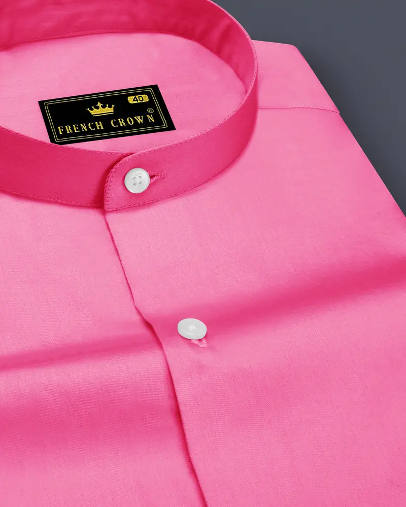 Blushoro-Thulian Pink Subtle Sheen Super Soft Premium Cotton Mandarin Dress Shirt 1