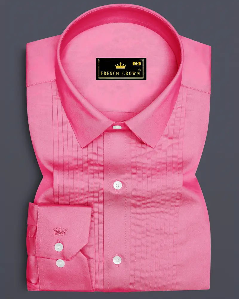 Blushoro-Thulian Pink Subtle Sheen Super Soft Premium Cotton Tuxedo Dress Shirt 1