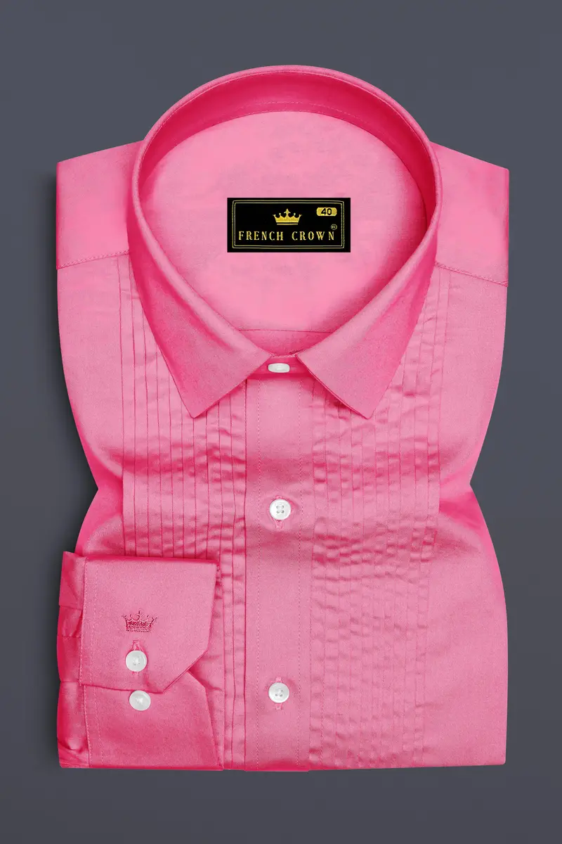 Blushoro-Thulian Pink Subtle Sheen Super Soft Premium Cotton Tuxedo Dress Shirt 2