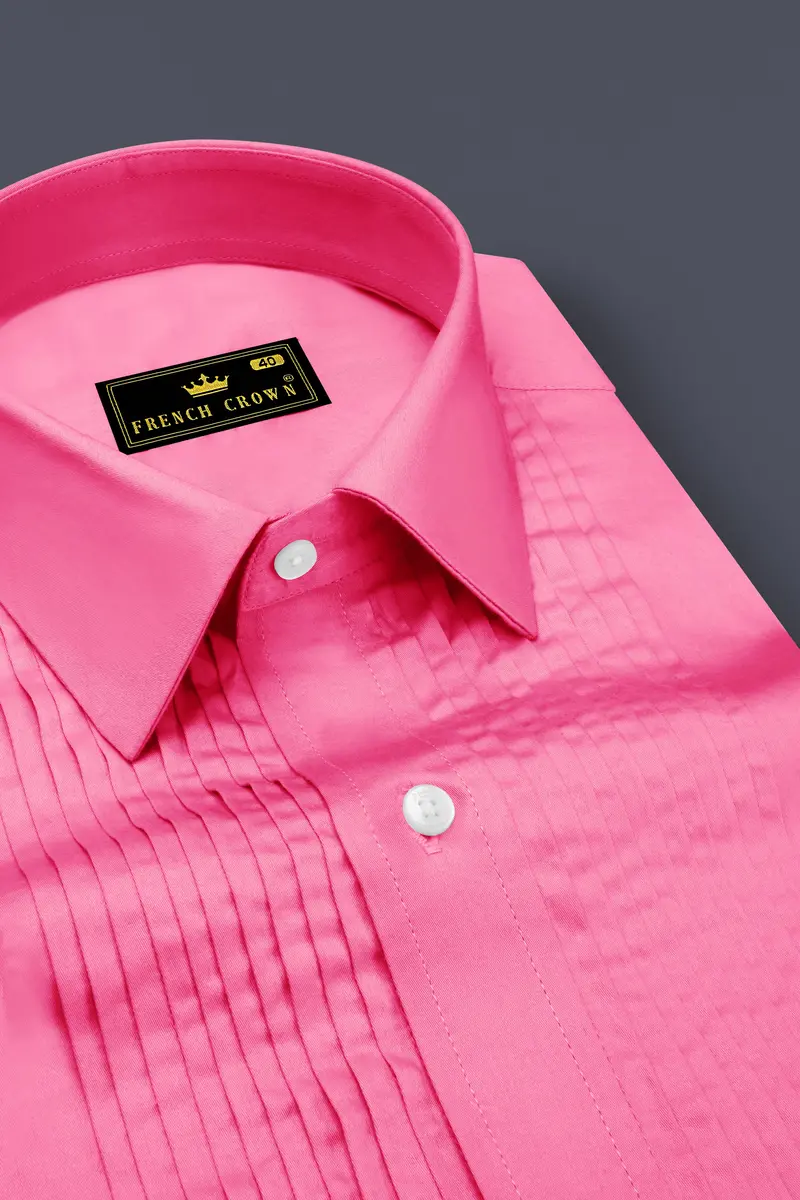 Blushoro-Thulian Pink Subtle Sheen Super Soft Premium Cotton Tuxedo Dress Shirt 4