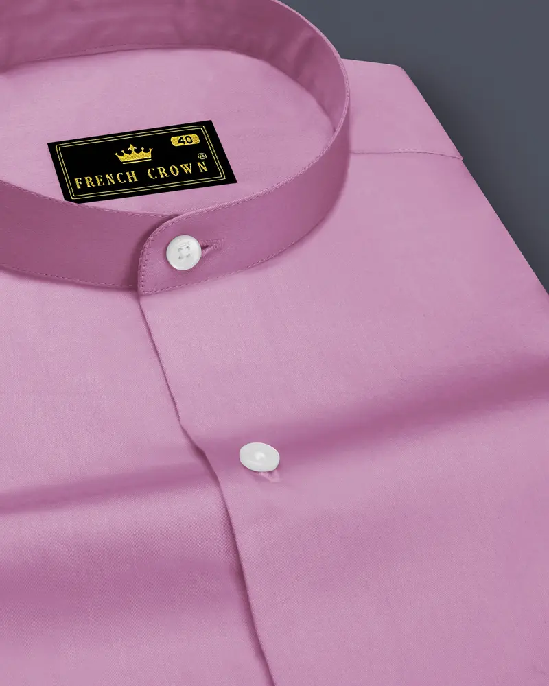 Blushoro-Viola Pink Subtle Sheen Super Soft Premium Cotton Mandarin Dress Shirt 1