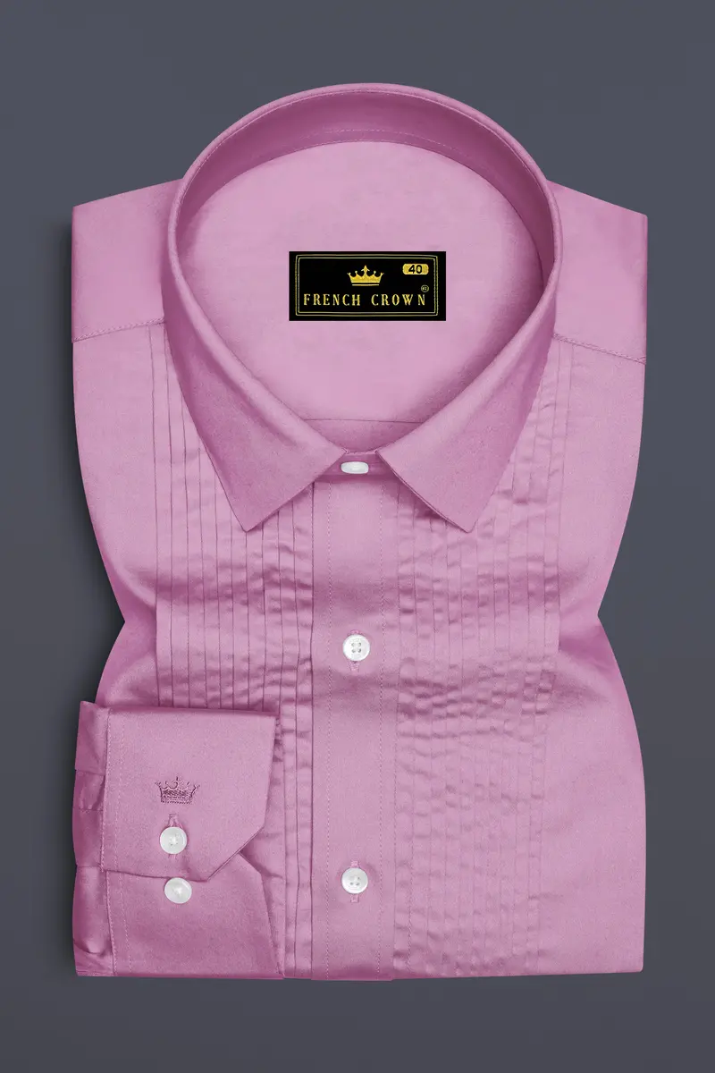 Blushoro-Viola Pink Subtle Sheen Super Soft Premium Cotton Tuxedo Dress Shirt 2