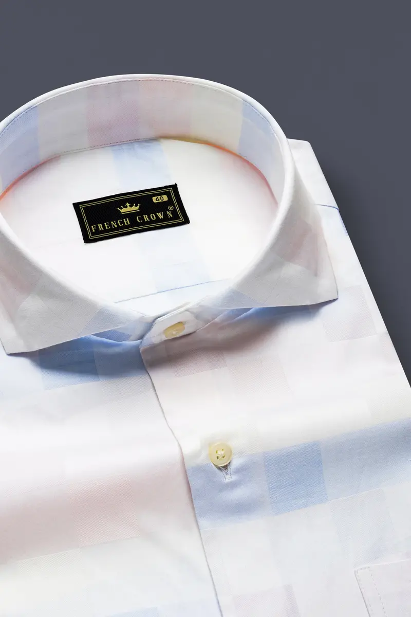 Blushwave-Lace Pink And Casper Blue Jacquard Textured Premium Cotton Shirt 1