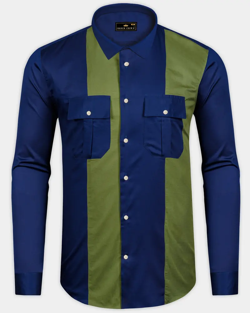 Bluverra-Downriver Blue And Dingley Green Striped Subtle Sheen Super Soft Premium Cotton Casual Designer Shirt 1