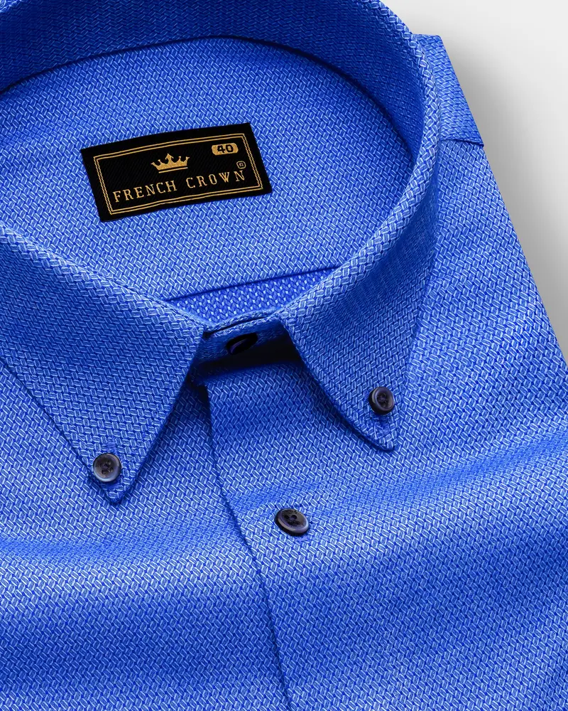 Bluvia-Sapphire Blue Dobby Textured Premium Giza Cotton Dress Shirt 1
