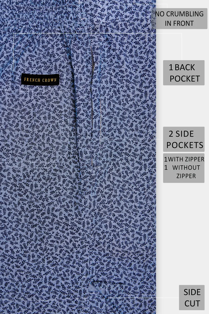 Bluvine-Scampi Blue Printed Chambray Premium Cotton Shorts 5