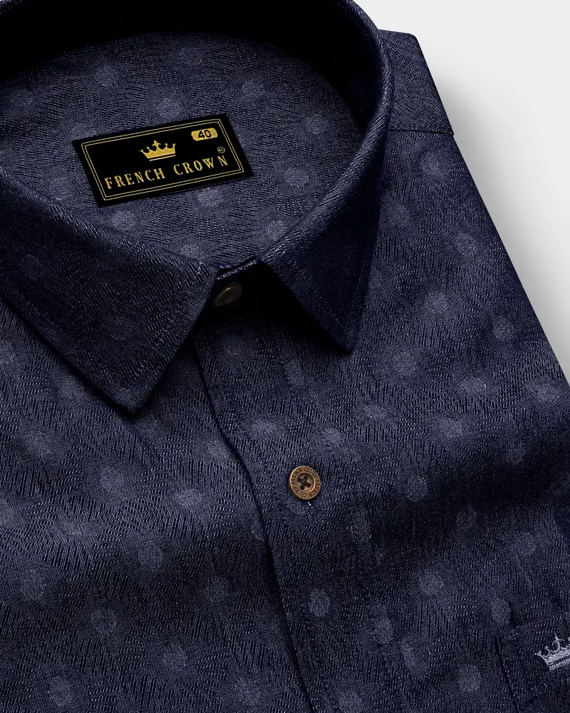 Bluvivo-Firefly Denim Blue Polka Dots Printed Super Soft Premium Cotton Casual Shirt 1