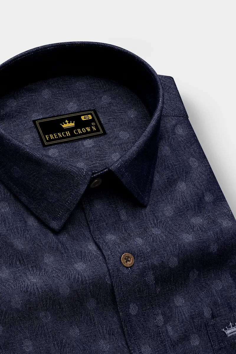 Bluvivo-Firefly Denim Blue Polka Dots Printed Super Soft Premium Cotton Casual Shirt 2