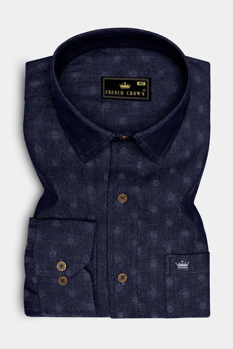 Bluvivo-Firefly Denim Blue Polka Dots Printed Super Soft Premium Cotton Casual Shirt 4