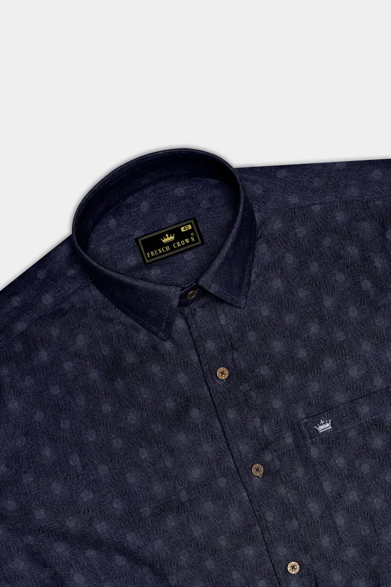 Bluvivo-Firefly Denim Blue Polka Dots Printed Super Soft Premium Cotton Casual Shirt 5