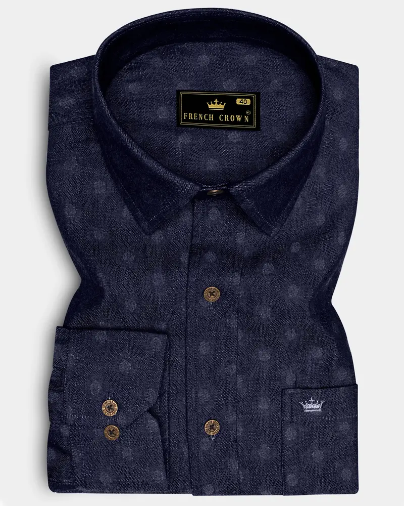 Bluvivo-Firefly Denim Blue Polka Dots Printed Super Soft Premium Cotton Casual Shirt 6