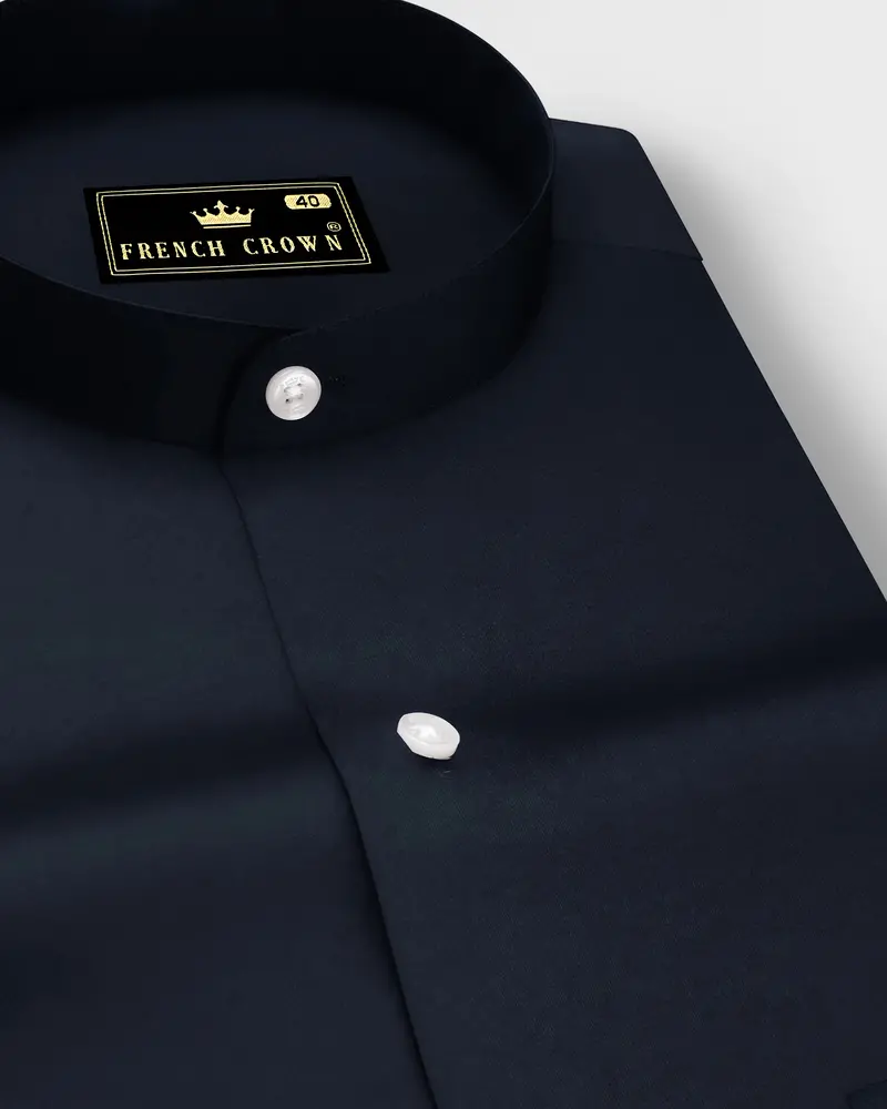 Bluvoro-Haiti Gray Subtle Sheen Super Soft Premium Cotton Mandarin Shirt 1