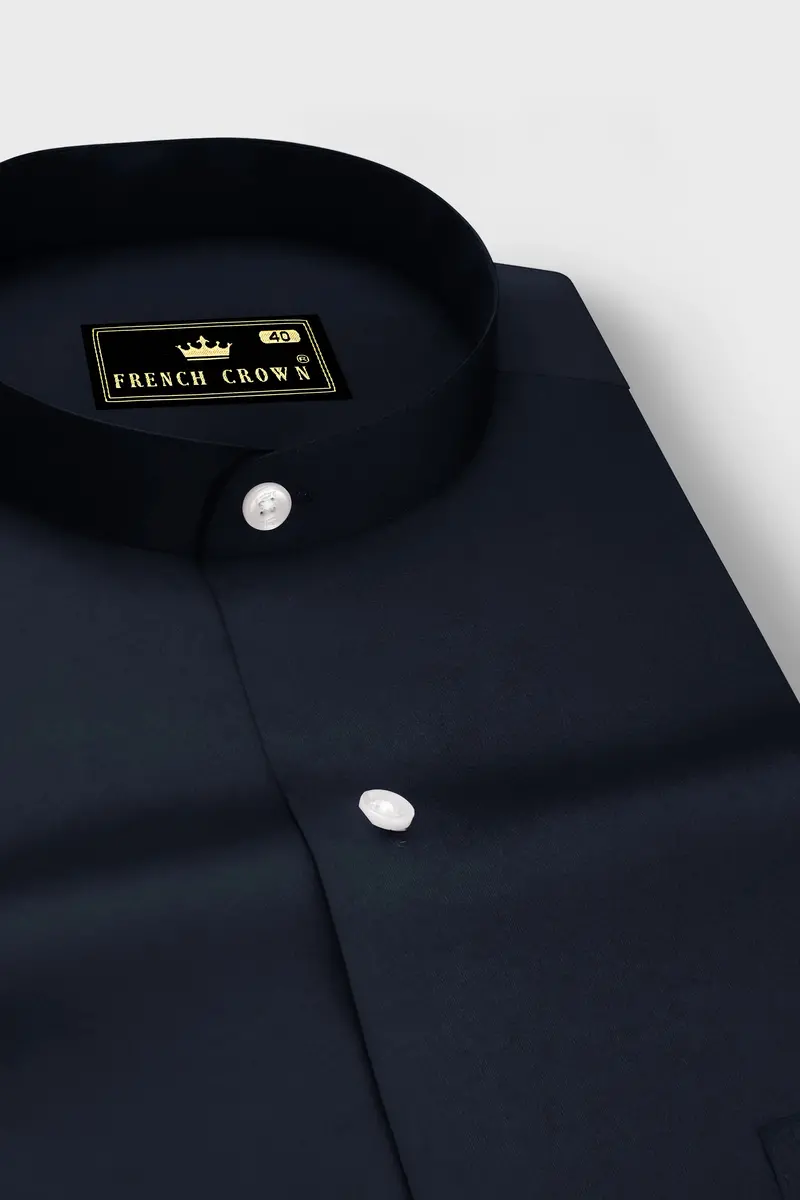 Bluvoro-Haiti Gray Subtle Sheen Super Soft Premium Cotton Mandarin Shirt 2
