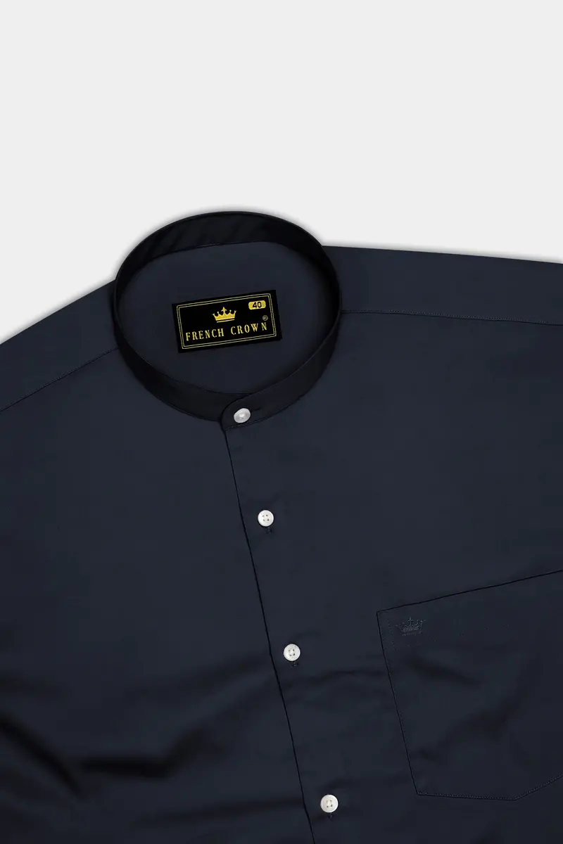 Bluvoro-Haiti Gray Subtle Sheen Super Soft Premium Cotton Mandarin Shirt 5