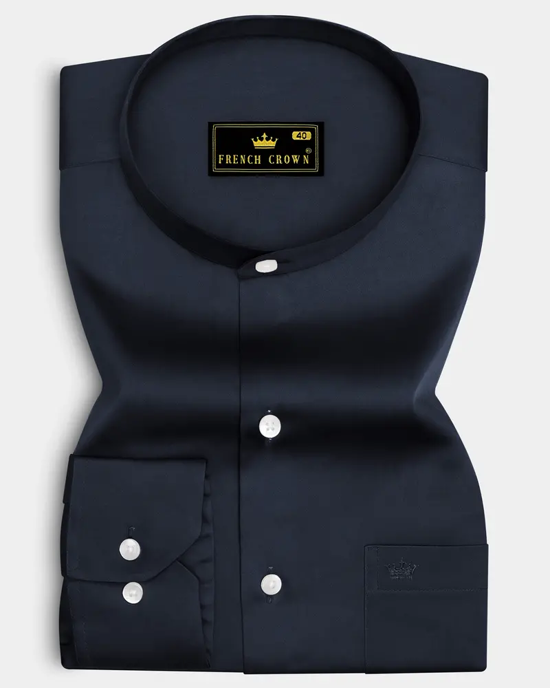 Bluvoro-Haiti Gray Subtle Sheen Super Soft Premium Cotton Mandarin Shirt 6