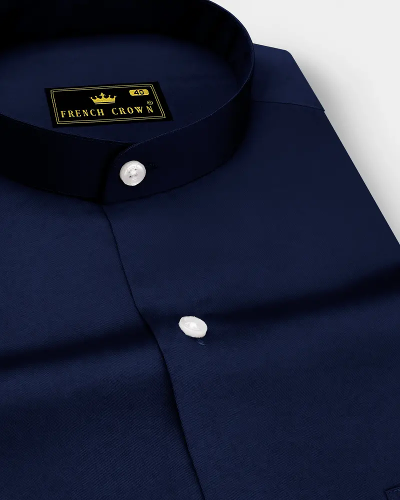 Bluvoro-Mirage Blue Subtle Sheen Super Soft Premium Cotton Mandarin Shirt 1