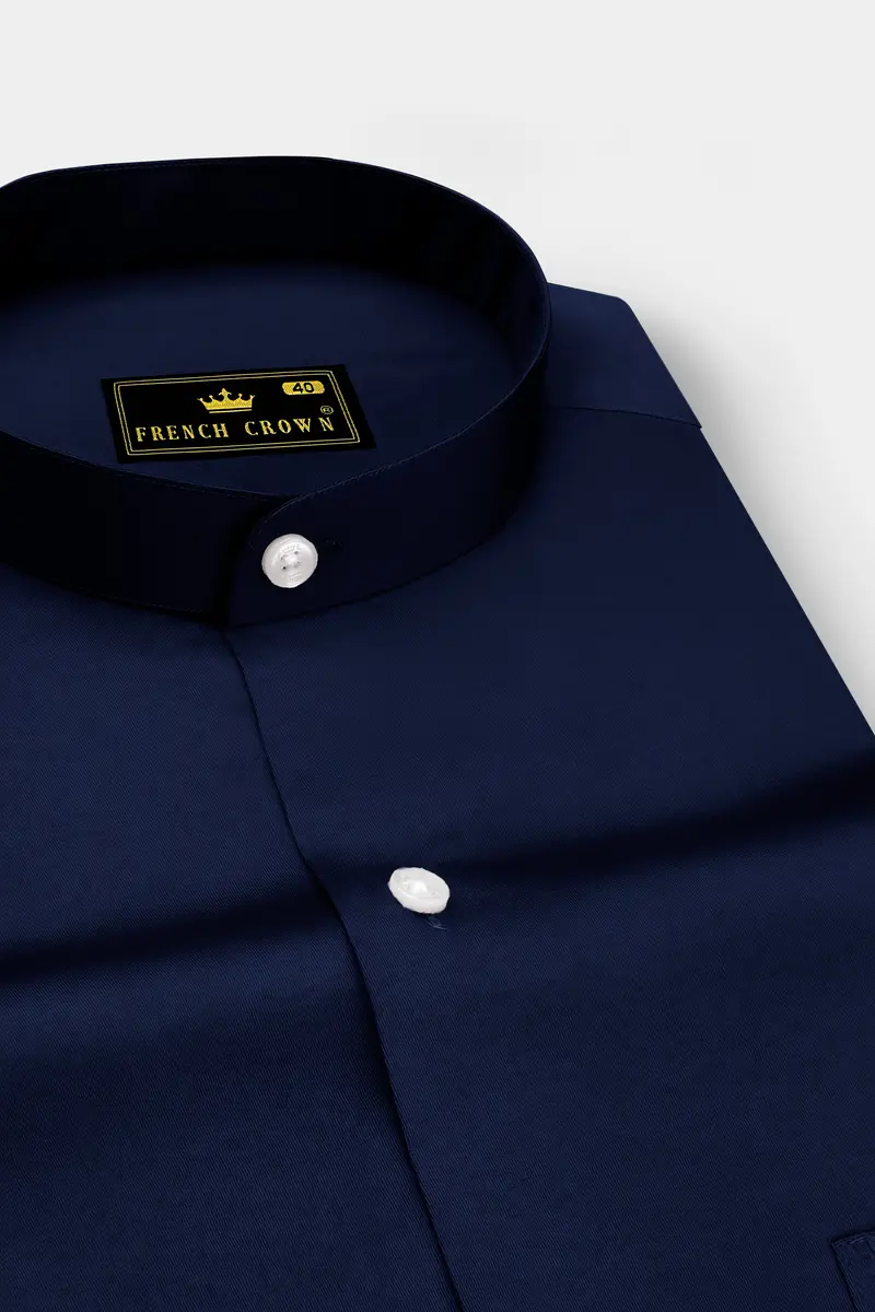 Bluvoro-Mirage Blue Subtle Sheen Super Soft Premium Cotton Mandarin Shirt 2