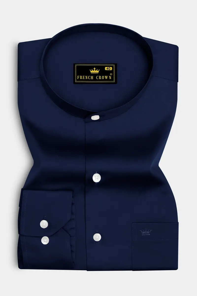 Bluvoro-Mirage Blue Subtle Sheen Super Soft Premium Cotton Mandarin Shirt 4