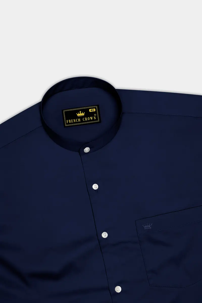 Bluvoro-Mirage Blue Subtle Sheen Super Soft Premium Cotton Mandarin Shirt 5