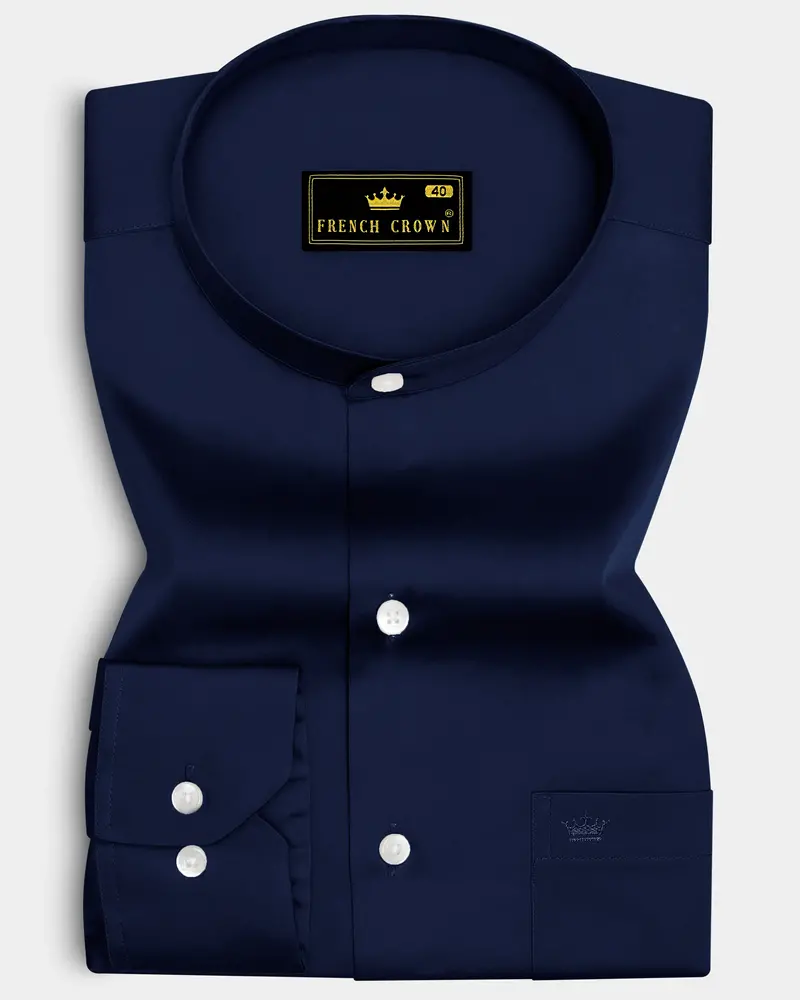 Bluvoro-Mirage Blue Subtle Sheen Super Soft Premium Cotton Mandarin Shirt 6