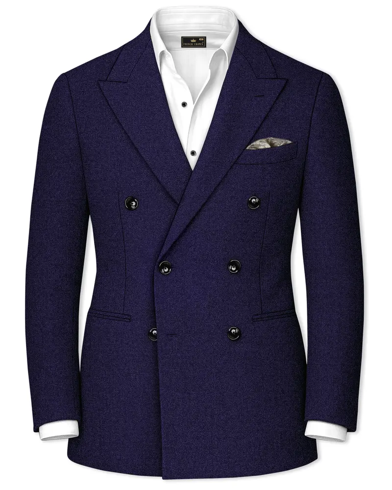 Bluvoro-Mirage Blue Textured Tweed Double Breasted Blazer 1