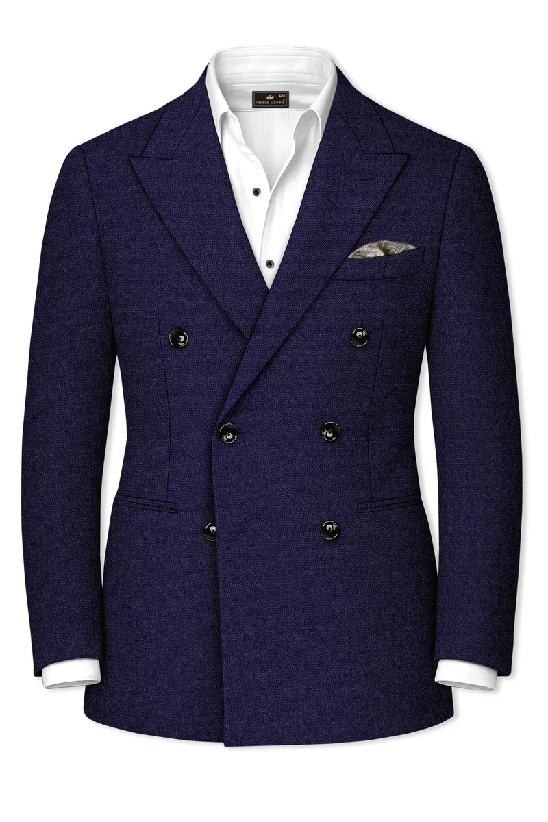 Bluvoro-Mirage Blue Textured Tweed Double Breasted Blazer 2