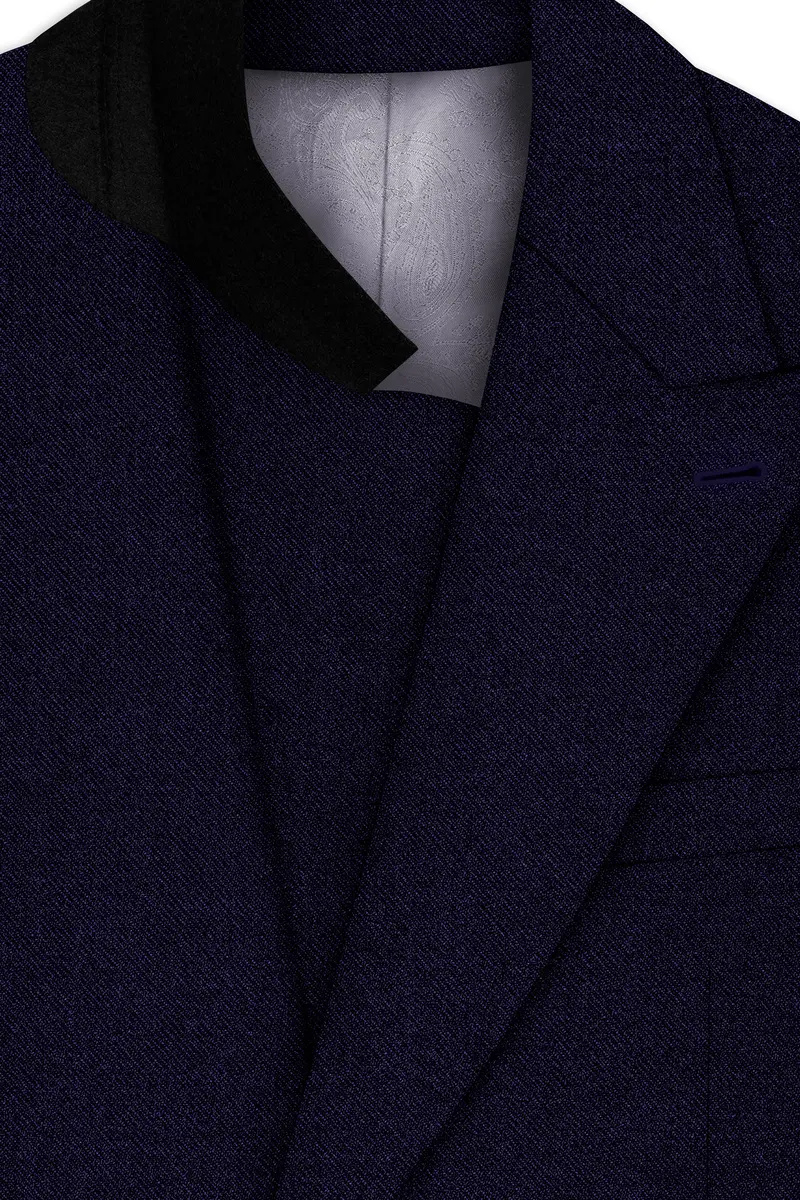 Bluvoro-Mirage Blue Textured Tweed Double Breasted Blazer 4