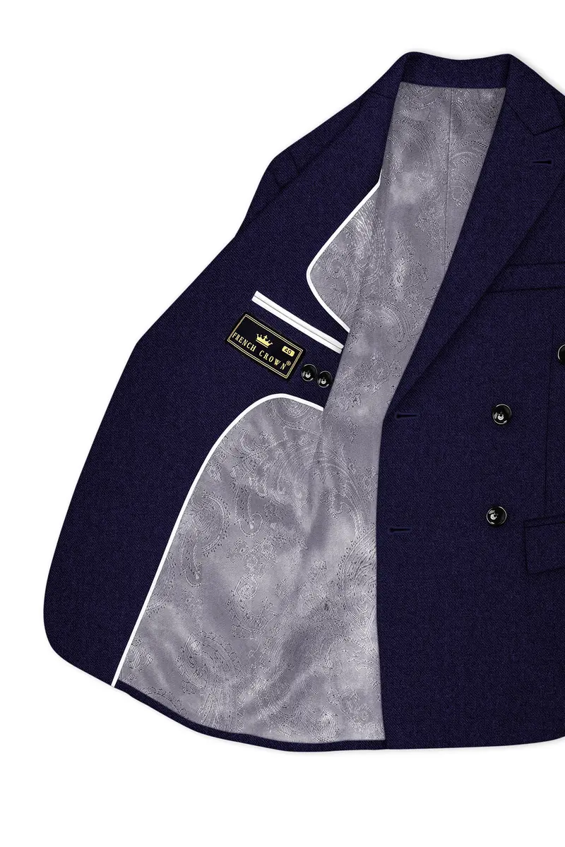 Bluvoro-Mirage Blue Textured Tweed Double Breasted Blazer 5