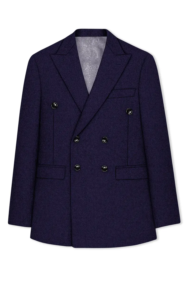 Bluvoro-Mirage Blue Textured Tweed Double Breasted Blazer 7