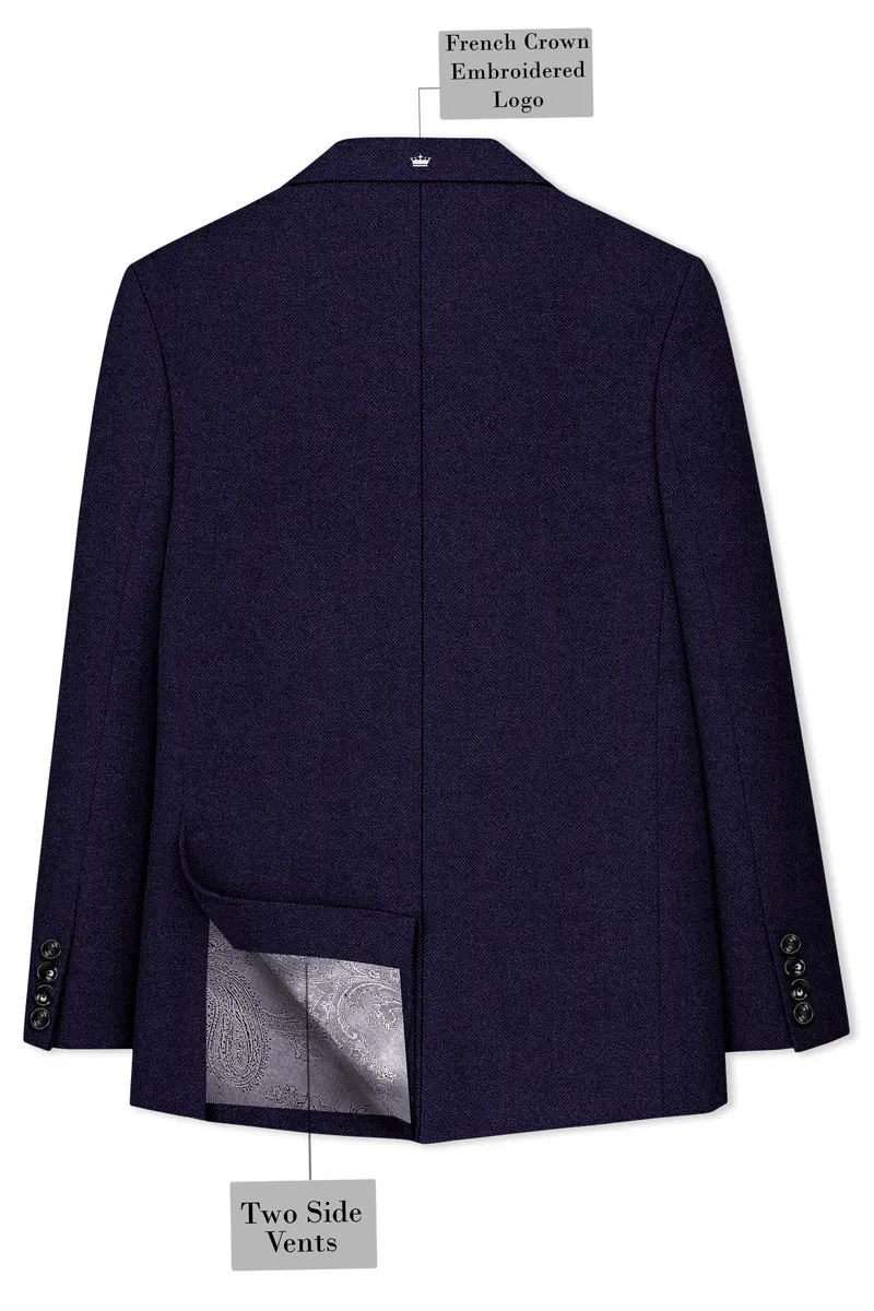 Bluvoro-Mirage Blue Textured Tweed Double Breasted Blazer 8