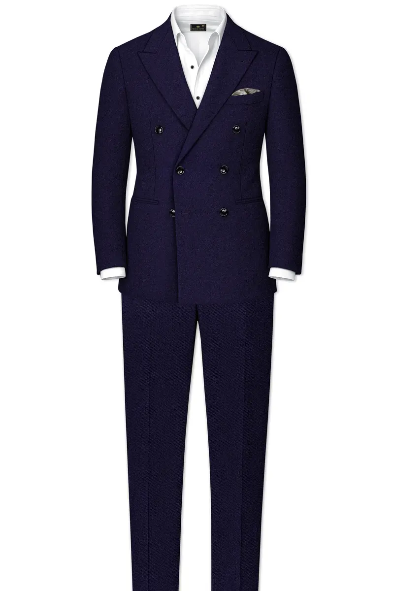 Bluvoro-Mirage Blue Textured Tweed Double Breasted Blazer 9