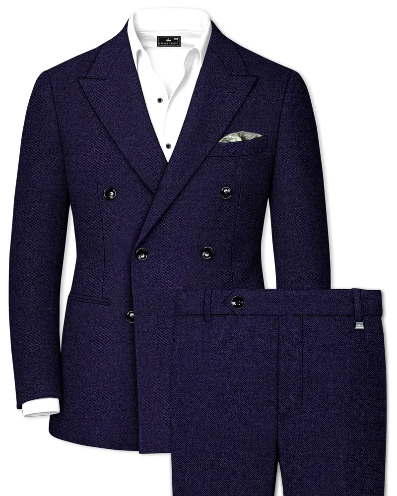 Bluvoro-Mirage Blue Textured Tweed Double Breasted Suit 1