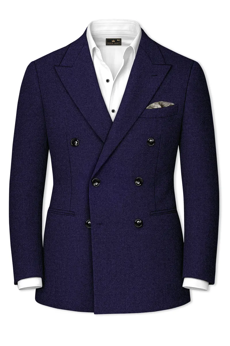 Bluvoro-Mirage Blue Textured Tweed Double Breasted Suit 10
